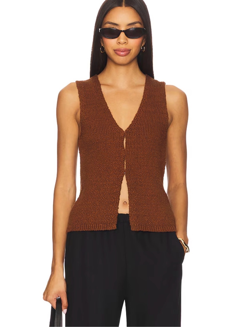 Zenana Outfitters Open-Knit Crochet Vest in Brown